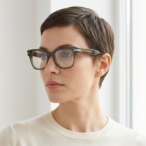 Celine Translucent Olive Green Grey Acetate Luca Unisex Large Square Eyeglasses